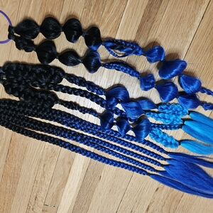 Handmade Blue and Black Braided Hair Extensions, 3 Pieces